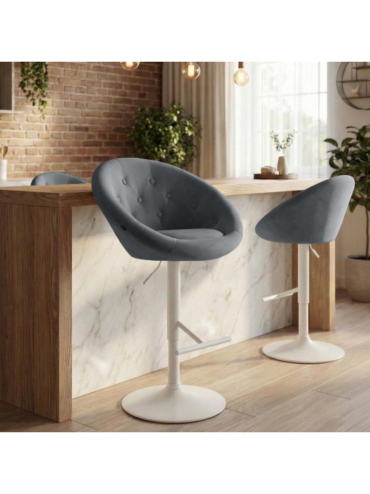 Scaun de bar London catifea alb, gri închis Scaun de bar London catifea alb, gri închis