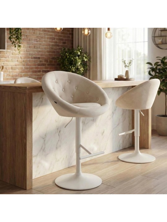 Scaun de bar London catifea alb, crem