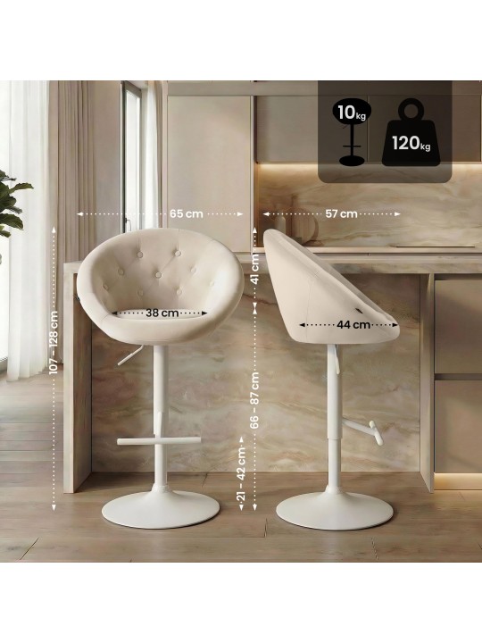 Scaun de bar London catifea alb, crem
