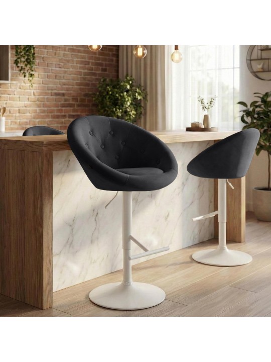 Scaun de bar London catifea alb, negru Scaun de bar London catifea alb, negru
