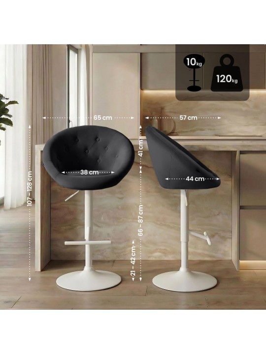 Scaun de bar London catifea alb, negru Scaun de bar London catifea alb, negru