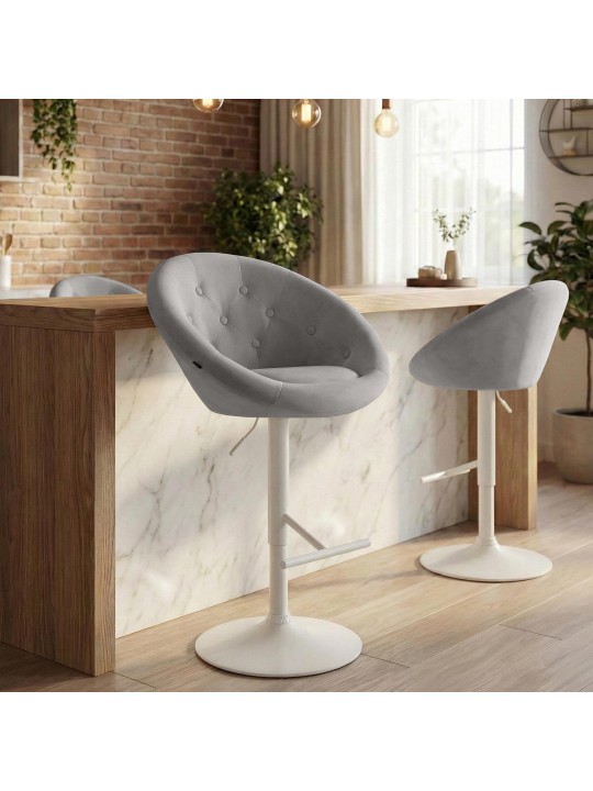 Scaun de bar London catifea alb, gri Scaun de bar London catifea alb, gri