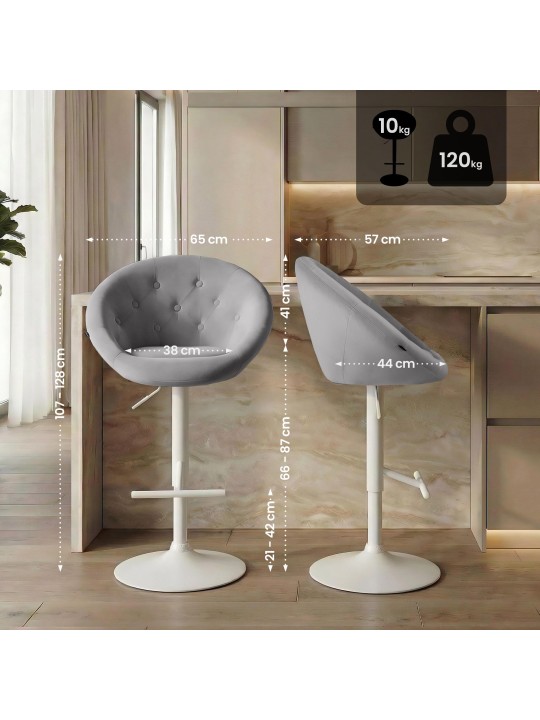 Scaun de bar London catifea alb, gri Scaun de bar London catifea alb, gri