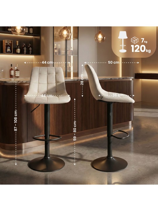 Scaun de bar Mapun catifea, crem Scaun de bar Mapun catifea, crem