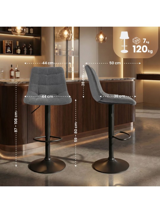 Scaun de bar Mapun material textil, gri Scaun de bar Mapun material textil, gri