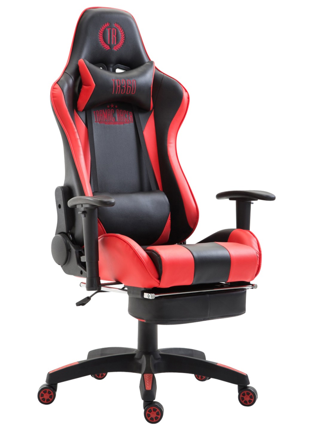 Scaun de birou imitatie piele Boavista cu suport pentru picioare, negru/roșu