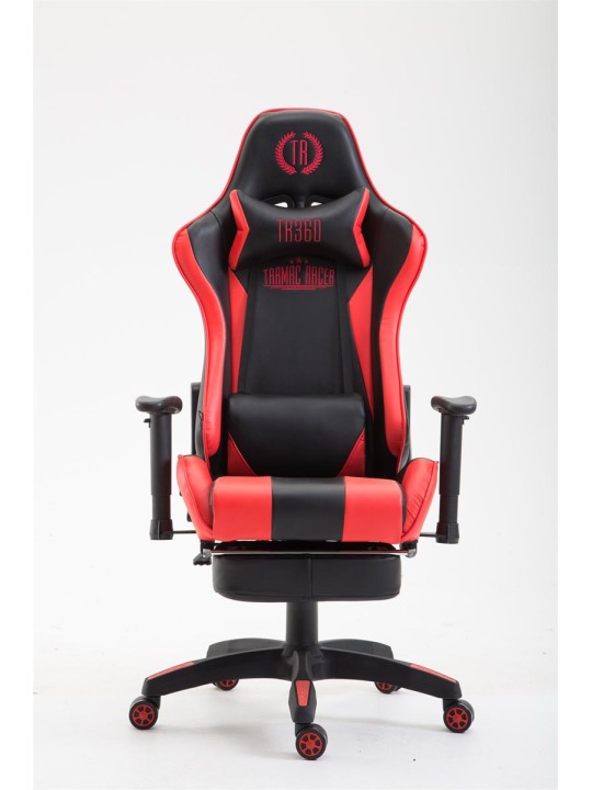 Scaun de birou imitatie piele Boavista cu suport pentru picioare, negru/roșu