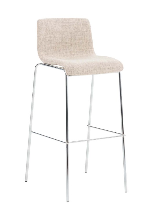 Set 2 scaune de bar din material Hoover cadru de 4 picioare cromat, crem