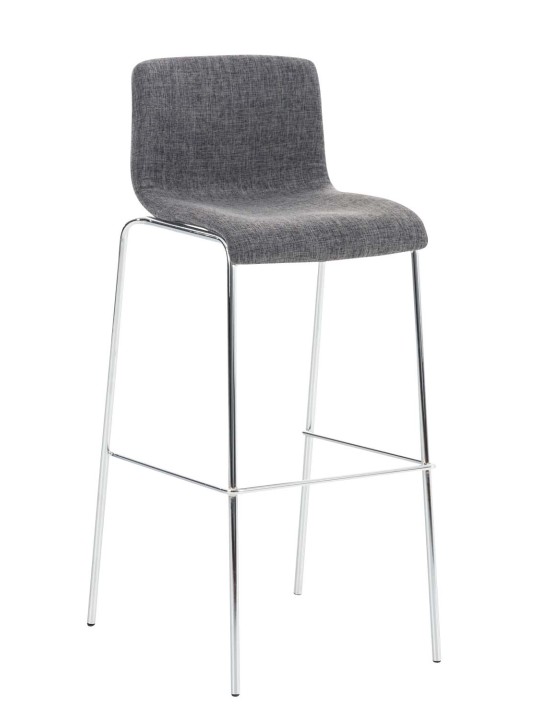 Set 2 scaune de bar din material Hoover cadru de 4 picioare cromat, gri deschis