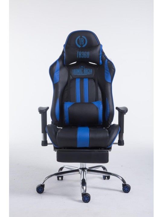 Scaun de birou Racing Limit V2 din piele artificiala cu suport pentru picioare, negru/albastru