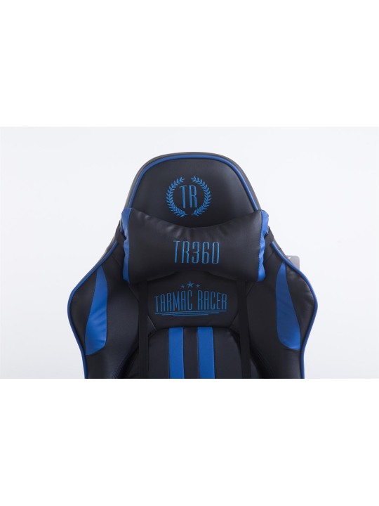 Scaun de birou Racing Limit V2 din piele artificiala cu suport pentru picioare, negru/albastru