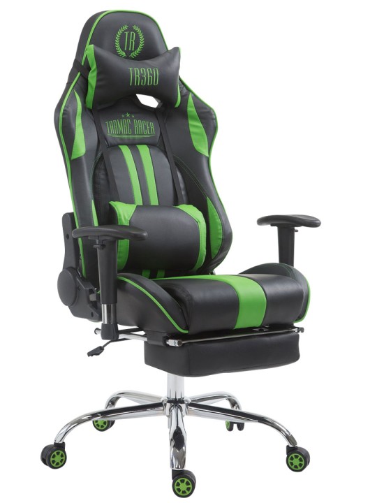 Scaun de birou Racing Limit V2 din piele artificiala cu suport pentru picioare, negru/verde