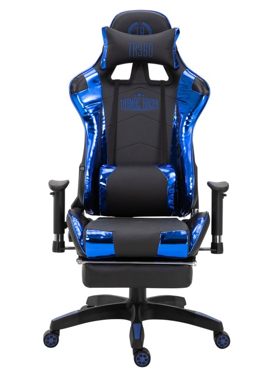 Scaun de birou Racing Turbo cu suport pentru picioare lucios, negru/albastru
