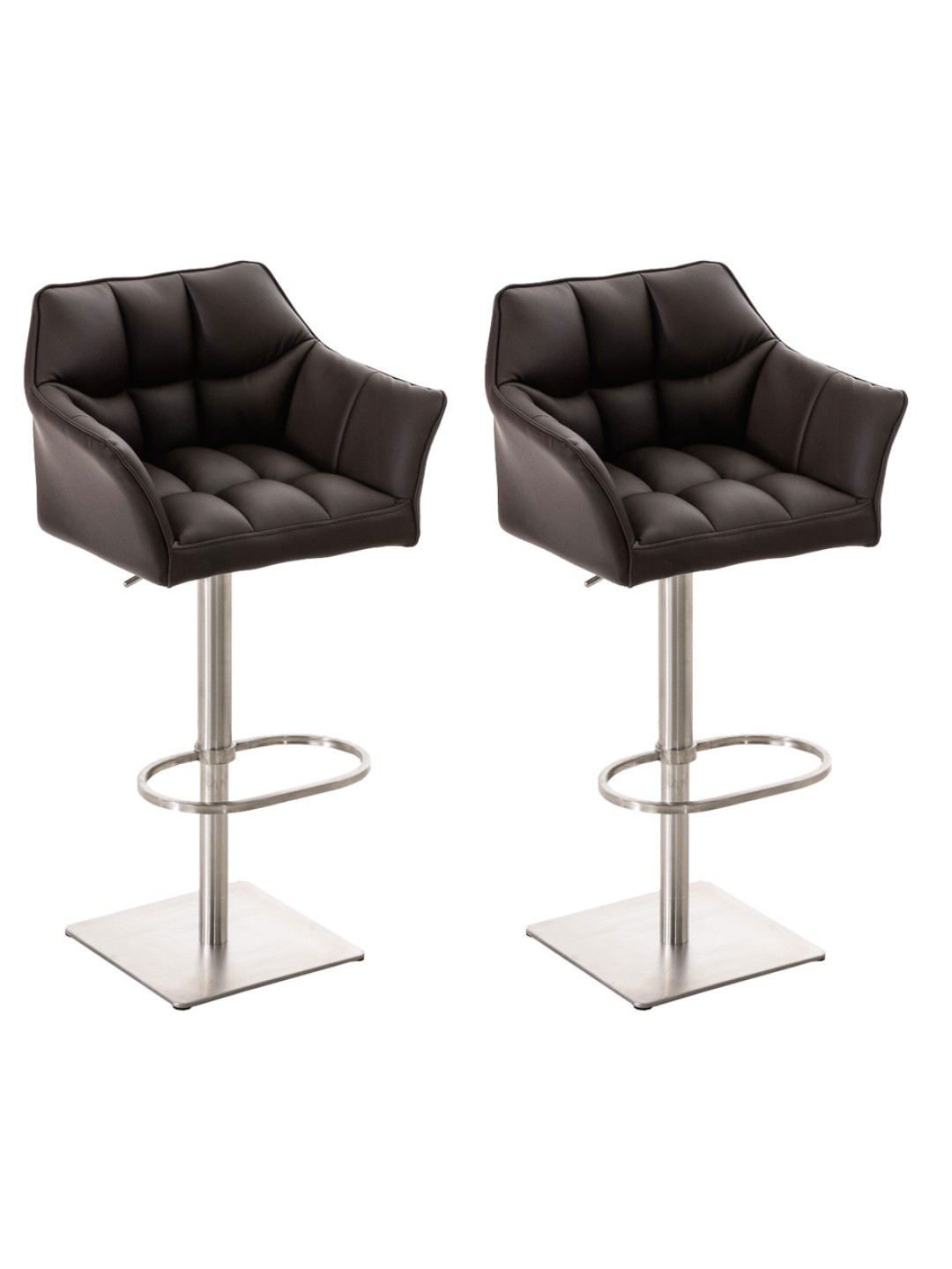 Set 2 taburete de bar Damaso imitatie piele otel inoxidabil, maro