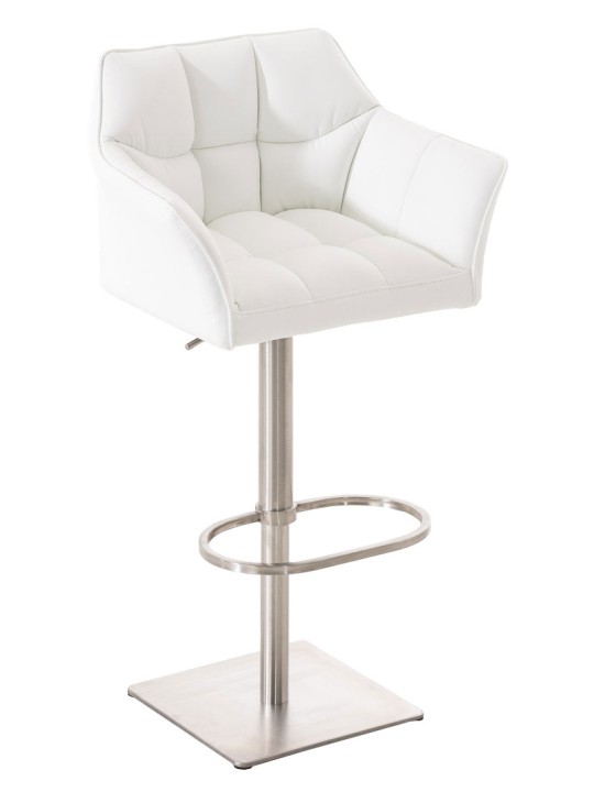 Set 2 taburete de bar Damaso imitatie piele otel inoxidabil, alb