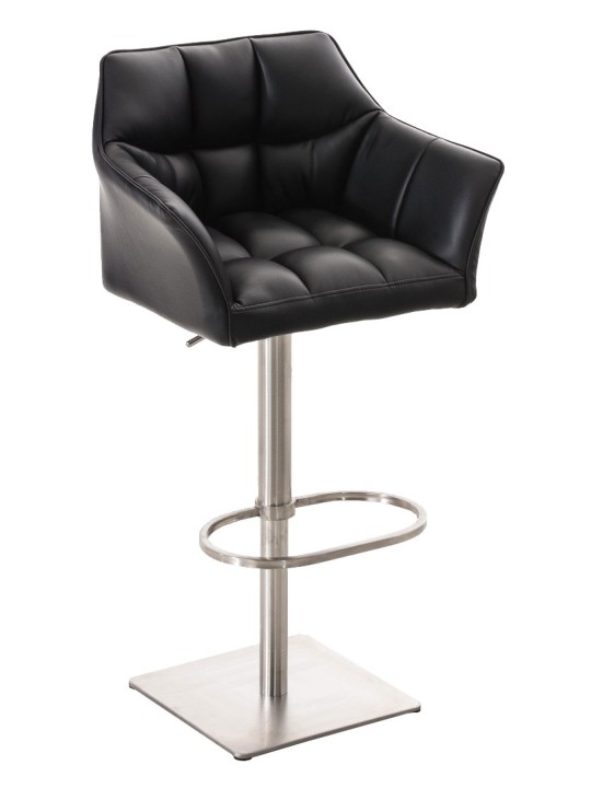 Set 2 taburete de bar Damaso imitatie piele otel inoxidabil, negru