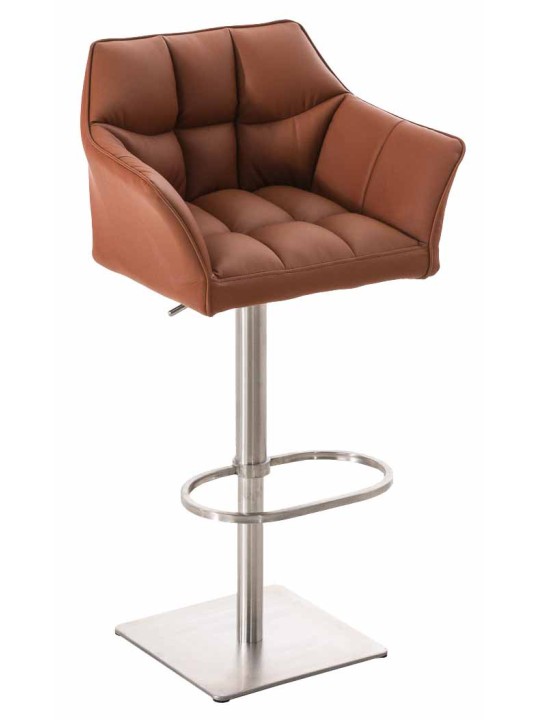Set 2 taburete de bar Damaso imitatie piele otel inoxidabil, maro deschis