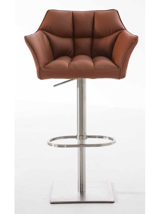 Set 2 taburete de bar Damaso imitatie piele otel inoxidabil, maro deschis
