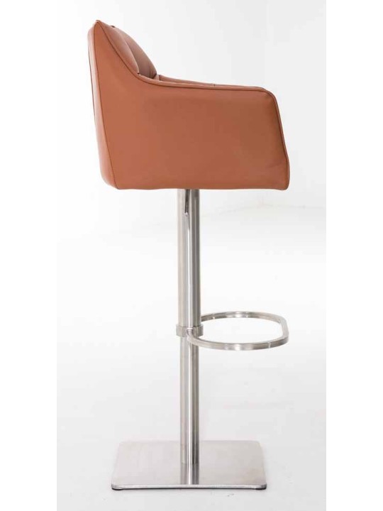 Set 2 taburete de bar Damaso imitatie piele otel inoxidabil, maro deschis