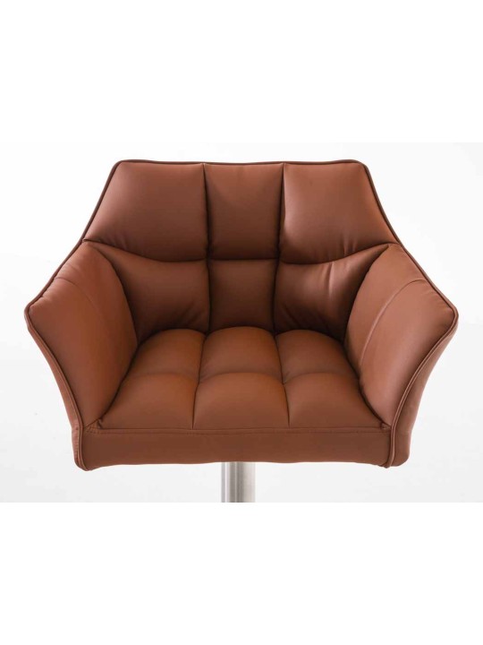 Set 2 taburete de bar Damaso imitatie piele otel inoxidabil, maro deschis