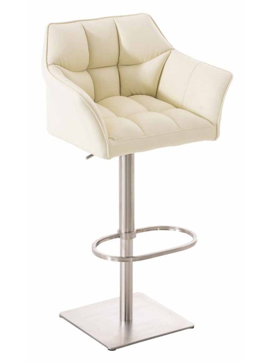 Set 2 taburete de bar Damaso imitatie piele otel inoxidabil, crem
