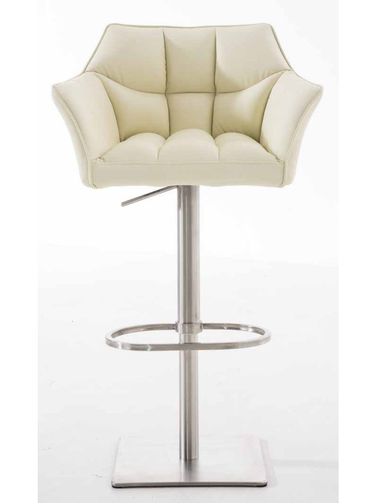 Set 2 taburete de bar Damaso imitatie piele otel inoxidabil, crem