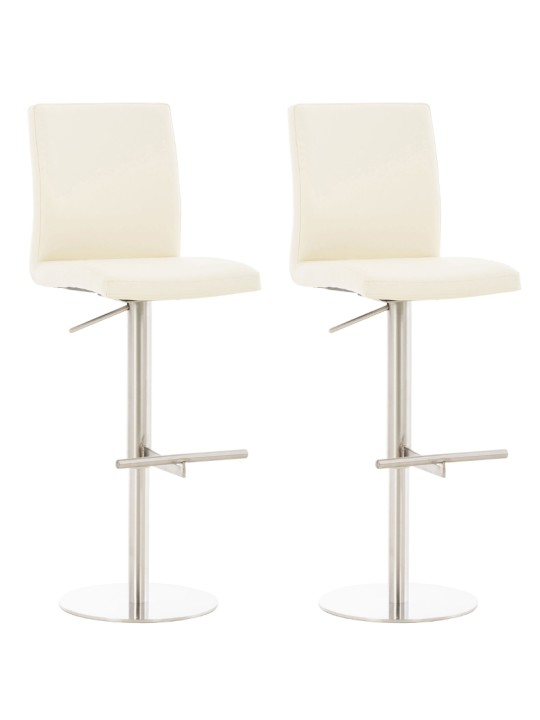 Set 2 scaune de bar Cadiz imitatie piele otel inoxidabil, crem