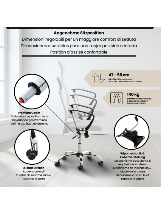 Scaun de birou Washington, alb