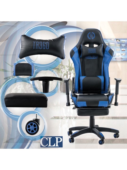 Scaun de birou Racing Turbo cu suport pentru picioare, negru/albastru Scaun de birou Racing Turbo cu suport pentru picioare, negru/albastru