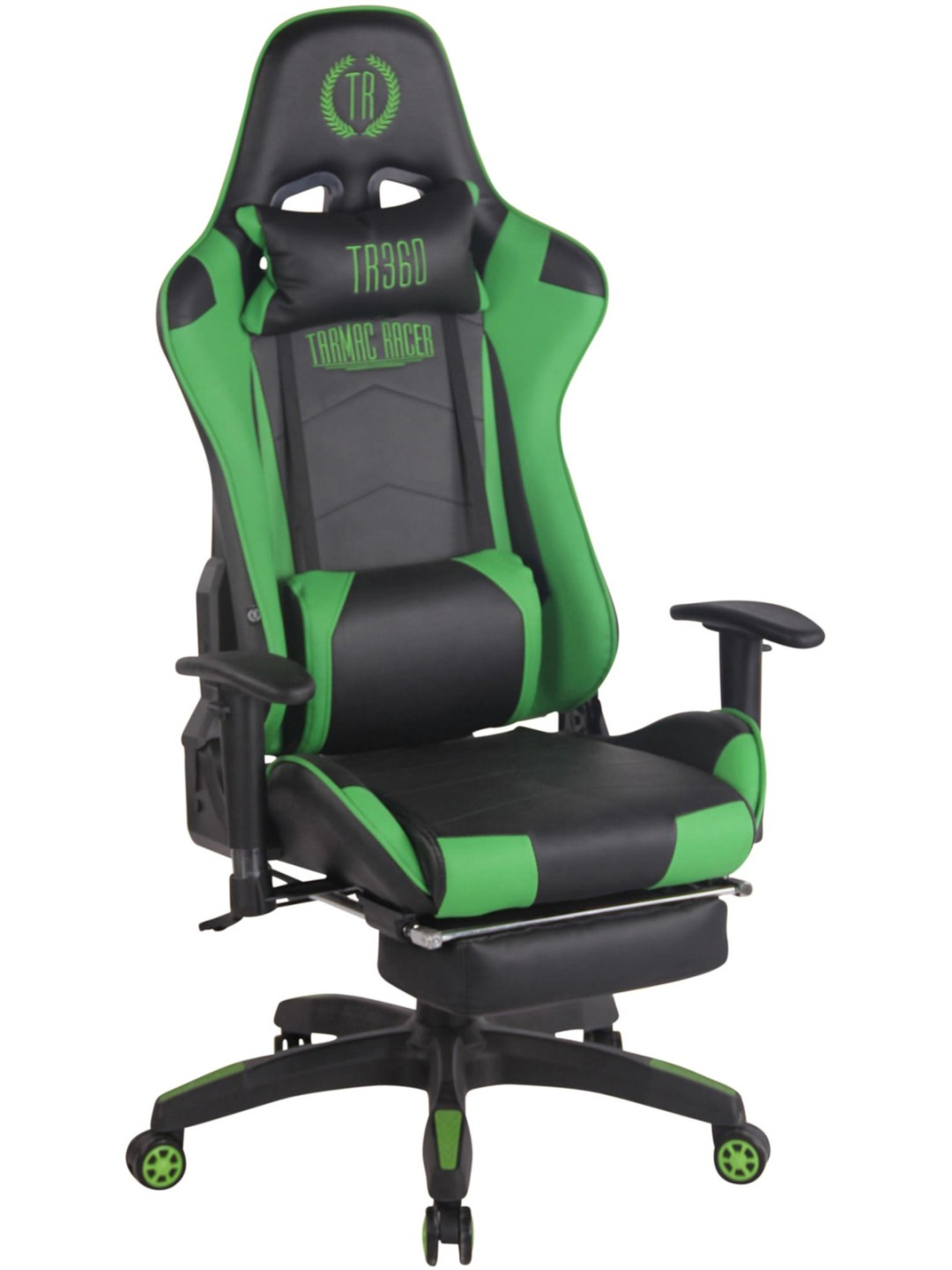 Scaun de birou Racing Turbo cu suport pentru picioare, negru/verde