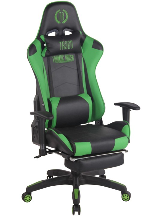 Scaun de birou Racing Turbo cu suport pentru picioare, negru/verde