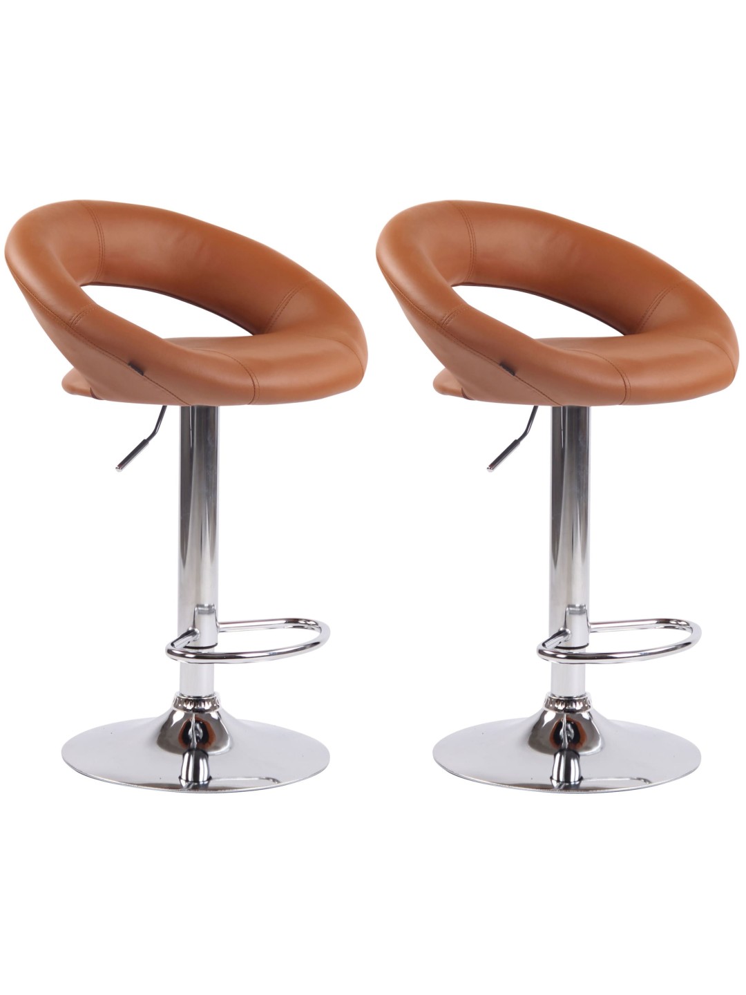 Set 2 taburete de bar Olinda imitatie piele crom, maro deschis