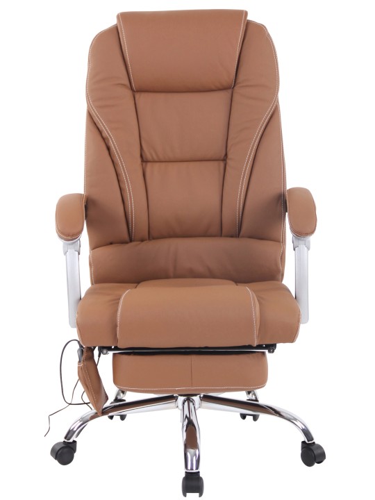 Scaun de birou Pacific piele naturala cu functie de masaj, maro deschis