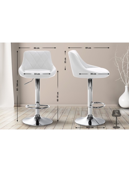 Scaun de bar Lazio imitatie piele cromat, alb