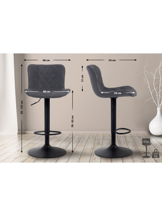 Scaun de bar Emma stofa, negru