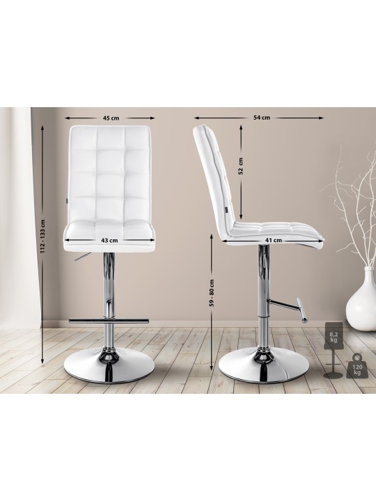 Scaun de bar Peking V2 imitatie piele cromat, alb