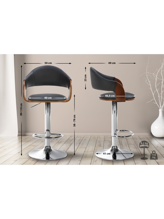 Scaun de bar Nilse imitatie piele cromat, nuc/negru Scaun de bar Nilse imitatie piele cromat, nuc/negru