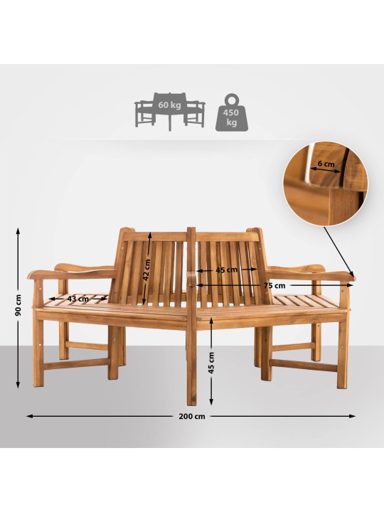 Bancă din copac Sonja cu cotiere 200 cm, tec