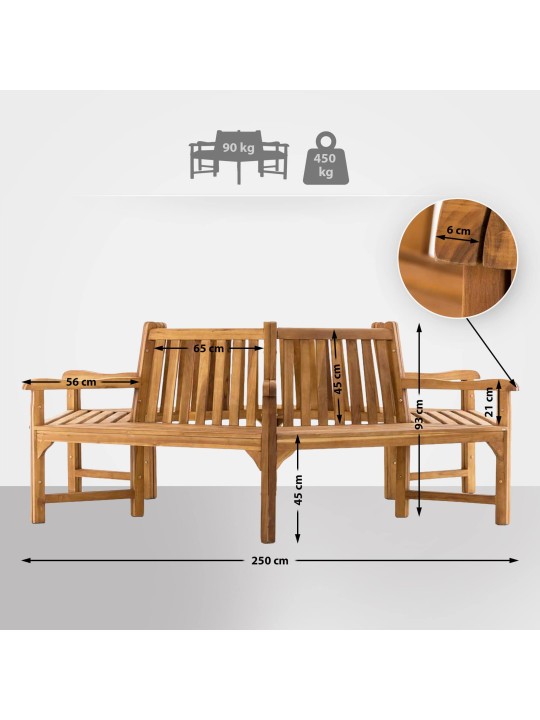 Bancă din copac Sonja cu cotiere 250 cm, tec