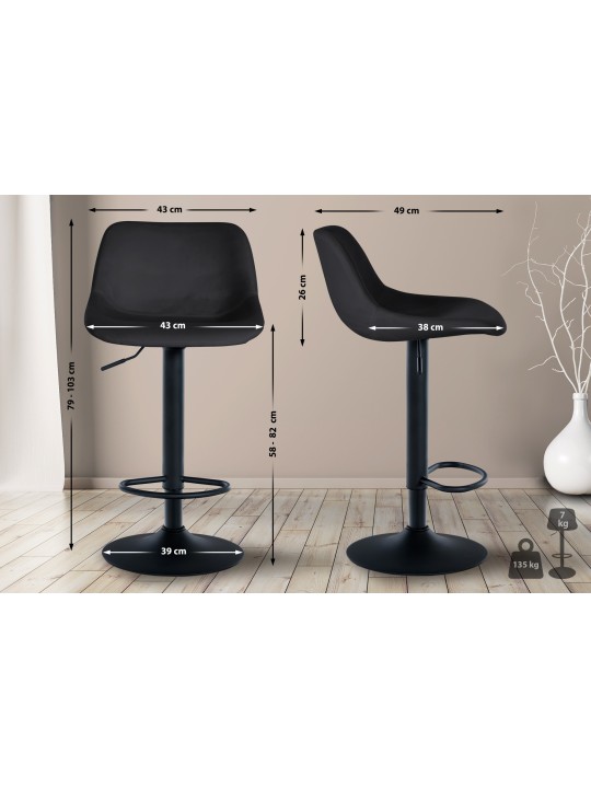 Scaun de bar Loft catifea, negru