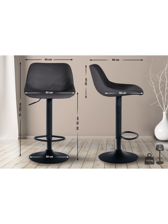 Scaun de bar Loft catifea, gri închis