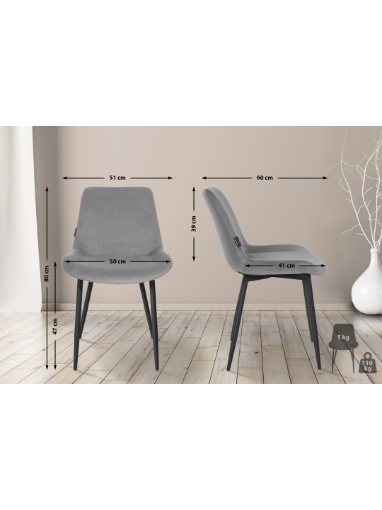 Set 2 scaune de sufragerie Victoria catifea, gri Set 2 scaune de sufragerie Victoria catifea, gri