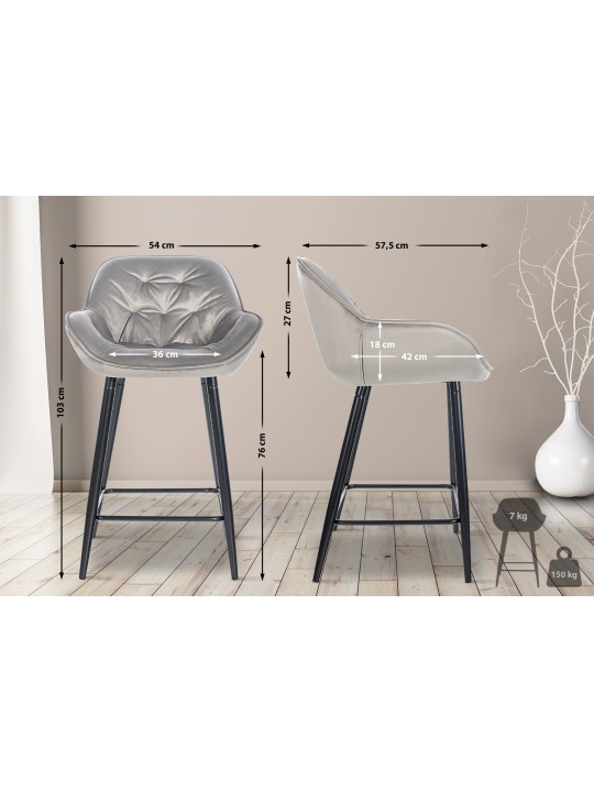 Scaun de bar Gibson 76 catifea, gri
