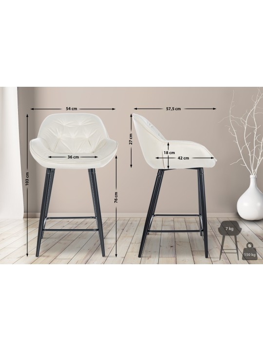 Set 2 scaune de bar Gibson 76 catifea, crem Set 2 scaune de bar Gibson 76 catifea, crem