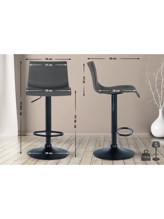 Scaun de bar Branford plastic, gri