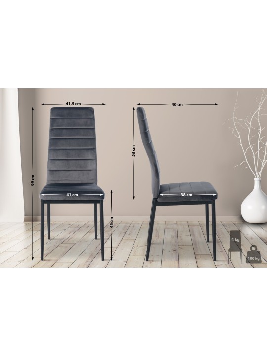 Set 4 scaune din catifea Mayfair, gri