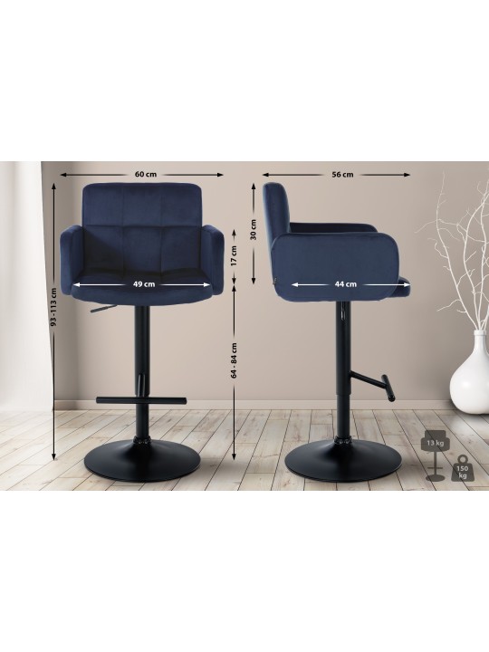 Scaun de bar Los Angeles catifea, albastru