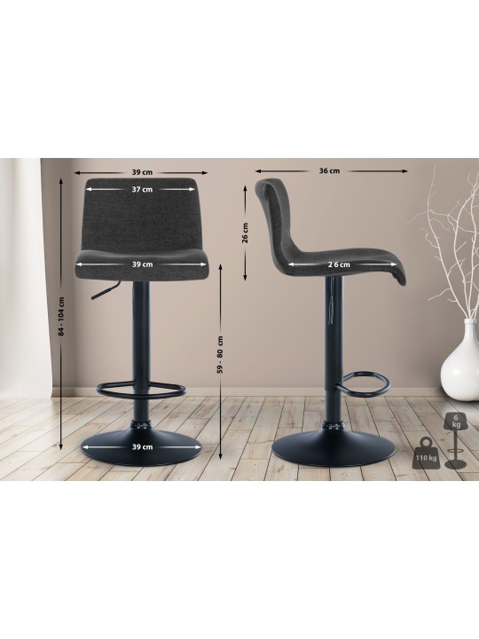 Set 2 taburete de bar tesatura Branford, gri închis