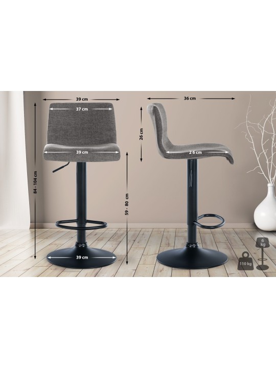 Set 2 taburete de bar tesatura Branford, gri deschis