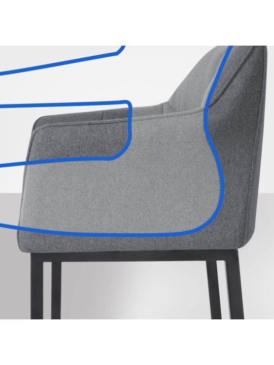 Scaun de bar Damaso B din fetru cu cadru de 4 picioare, gri